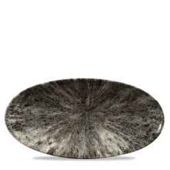 Assiette plate ovale noir porcelaine vitrifiée 29,9x15 cm Stone Quartz - CHURCHILL Online