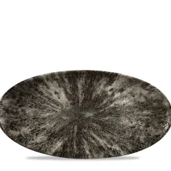 Assiette plate ovale noir porcelaine vitrifiée 34,7x17,3 cm Stone Quartz - CHURCHILL Outlet