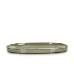 REVOL Assiette plate ovale vert porcelaine culinaire 35,5x21,8 cm Caractère New