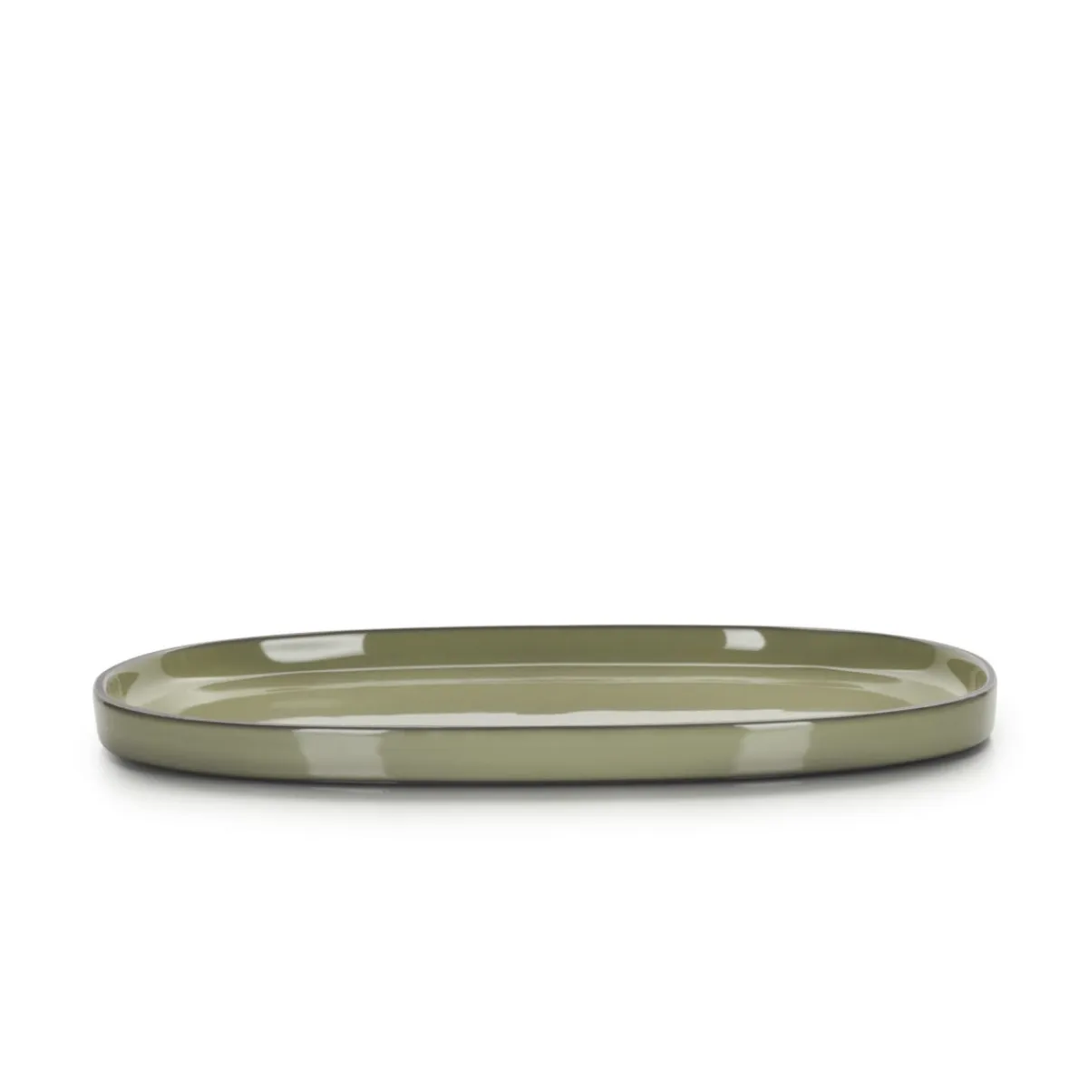 REVOL Assiette plate ovale vert porcelaine culinaire 35,5x21,8 cm Caractère New
