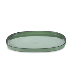Assiette plate ovale vert porcelaine culinaire 35,5x21,8 cm  Caractère - REVOL Hot