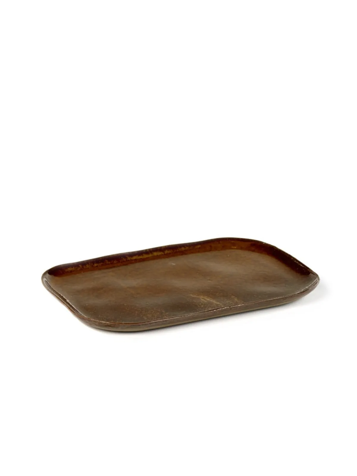 Assiette plate rectangulaire brun grès émaillé 14,5x10,5 cm Merci - SERAX New