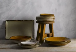 Assiette plate rectangulaire Linen porcelaine vitrifiée 35,5x18,9 cm Harvest - DUDSON Discount