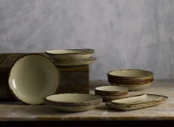 Assiette plate rectangulaire Linen porcelaine vitrifiée 35,5x18,9 cm Harvest - DUDSON Discount