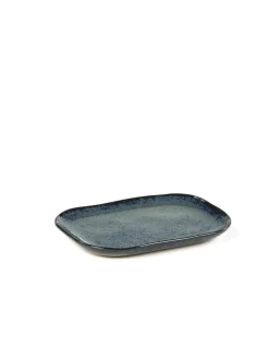 Assiette plate rectangulaire bleu grès émaillé 14,5x10,5 cm Merci - SERAX