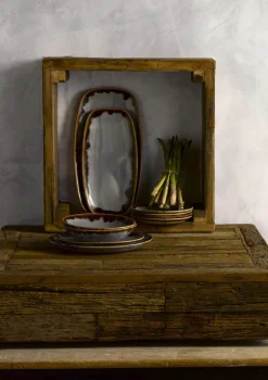 DUDSON Assiette plate rectangulaire gris porcelaine vitrifiée 29,8x15,3 cm Harvest Best