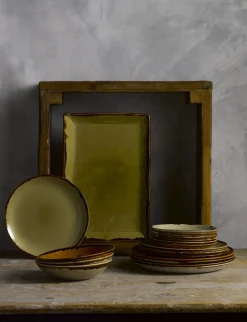 Assiette plate rectangulaire vert porcelaine vitrifiée 34,5x23,3 cm Harvest - DUDSON Clearance