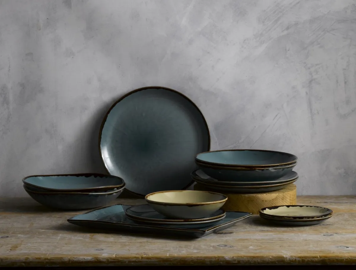 Assiette plate rectangulaire bleu porcelaine vitrifiée 35,5x18,9 cm Harvest - DUDSON New