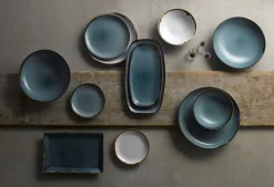 Assiette plate rectangulaire bleu porcelaine vitrifiée 35,5x18,9 cm Harvest - DUDSON New