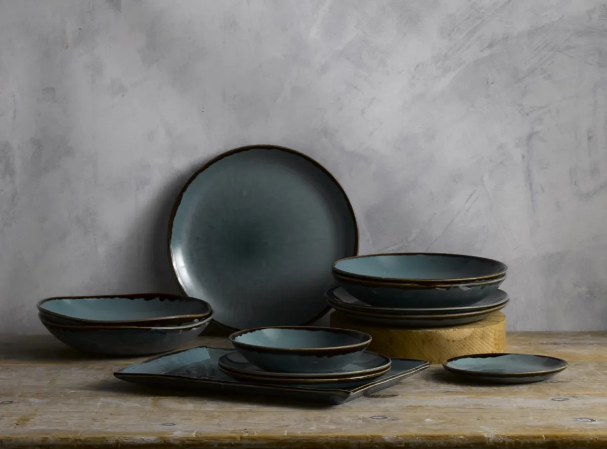 Assiette plate rectangulaire bleu porcelaine vitrifiée 35,5x18,9 cm Harvest - DUDSON New