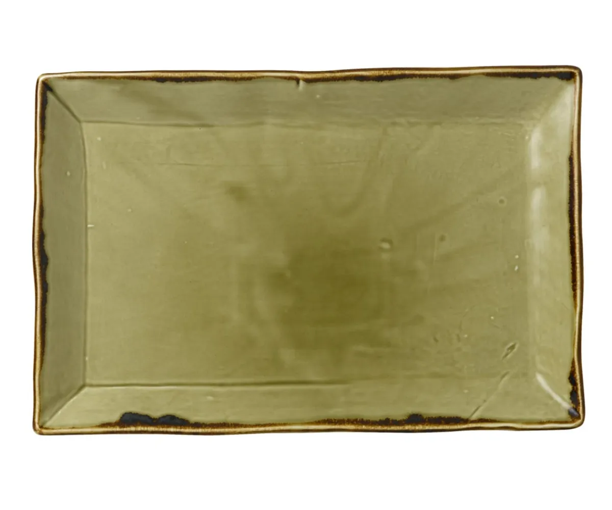 DUDSON Assiette plate rectangulaire vert porcelaine vitrifiée 28,5x18,7 cm Harvest New