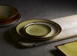 DUDSON Assiette plate rectangulaire vert porcelaine vitrifiée 28,5x18,7 cm Harvest New