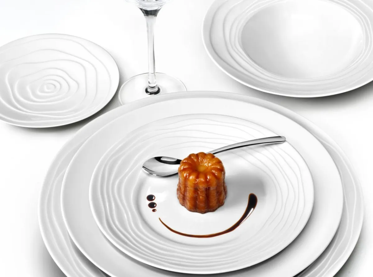 Assiette plate rond blanc porcelaine Ø 21,5 cm Onde - MEDARD DE NOBLAT Discount