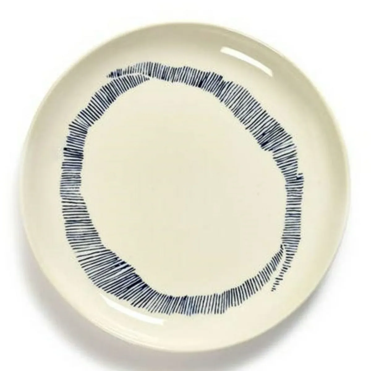 SERAX Assiette plate rond blanc swirl - stripes bleu grès émaillé Ø 19 cm Feast By Ottolenghi New
