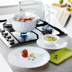 LUMINARC Assiette plate rond blanc verre opal Ø 19 cm Feston New