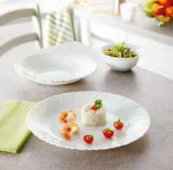 LUMINARC Assiette plate rond blanc verre opal Ø 19 cm Feston New