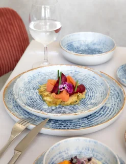 ACCOLADE Assiette plate rond bleu grès émaillé Ø 22 cm Ice Hot