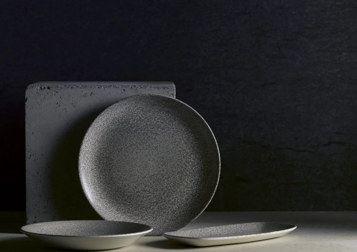 DUDSON Assiette plate rond gris porcelaine vitrifiée Ø 16,5 cm Evo Origins New