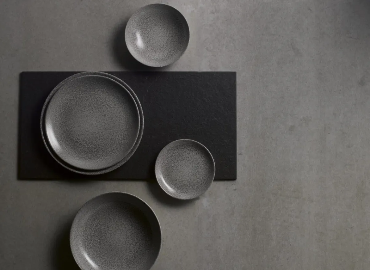 DUDSON Assiette plate rond gris porcelaine vitrifiée Ø 16,5 cm Evo Origins New
