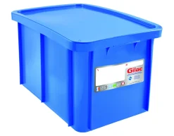 GILAC Bac Avec couvercle bleu plastique 60x40x33 cm 55 L fond plein parois pleines tiv Outlet