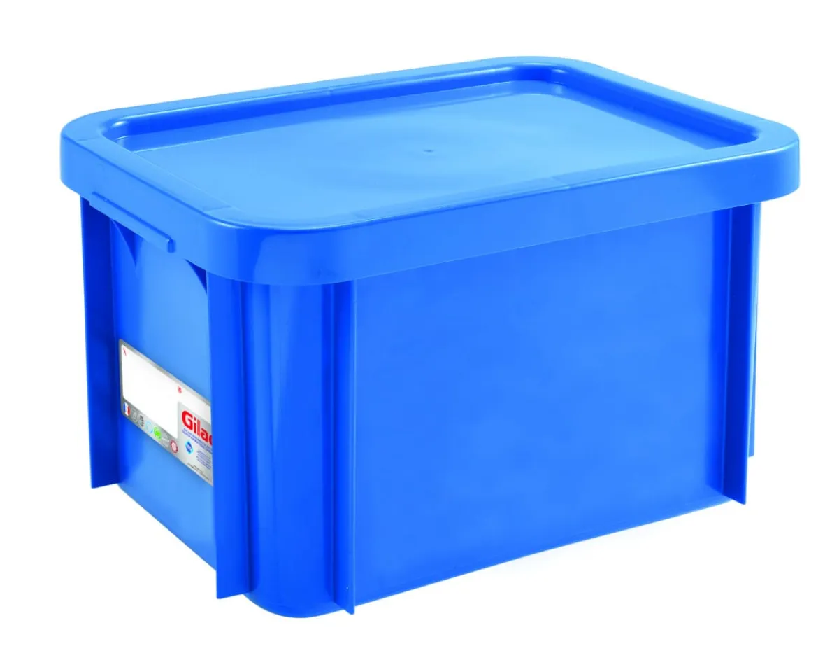 GILAC Bac Avec couvercle bleu plastique 40x30x23,5 cm 15 L fond plein parois pleines tiv Online