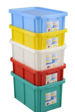 Bac gerbable Avec couvercle bleu plastique 40x30x23,5 cm 15 L fond plein parois pleines - GILAC Discount