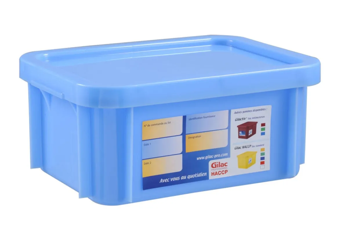 Bac gerbable Avec couvercle bleu plastique 40x30x23,5 cm 15 L fond plein parois pleines - GILAC Discount