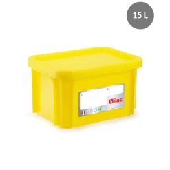 Bac gerbable Avec couvercle jaune plastique 40x30x23,5 cm 15 L fond plein parois pleines - GILAC Outlet