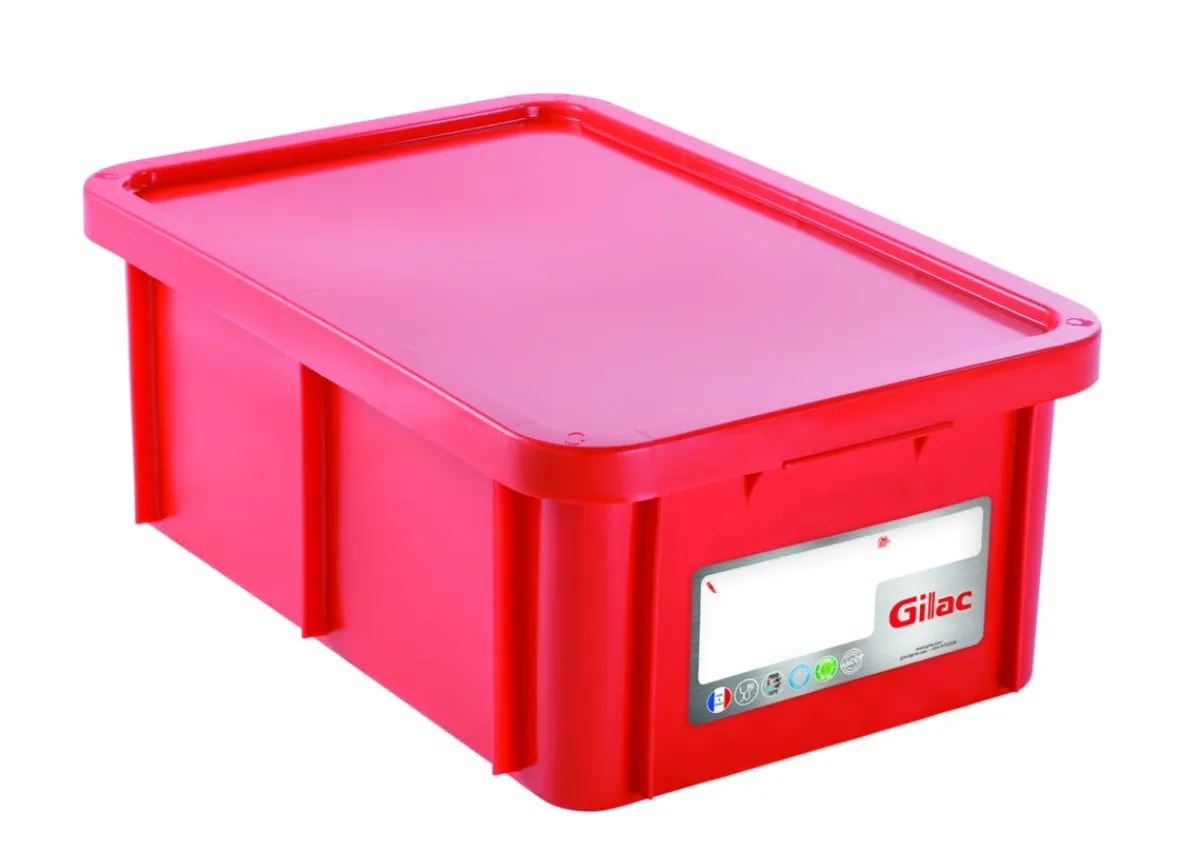 Bac gerbable Avec couvercle rouge plastique 60x40x23 cm 35 L fond plein parois pleines - GILAC Clearance
