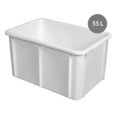 GILAC Bac gerbable Sans couvercle blanc plastique 60x40x31,5 cm 55 L fond plein parois pleines Discount