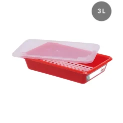 Bac plat HACCP Avec couvercle rouge plastique 35x24x8 cm 3 L fond plein parois pleines - GILAC New