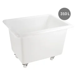 Bac à 2 roues fixes et 2 roues à freins Sans couvercle blanc plastique 103x80x73 cm 310 L fond plein parois pleines - GILAC New