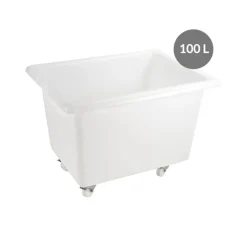 GILAC Bac à 2 roues fixes et 2 roues à freins Sans couvercle blanc plastique 69x53,5x61 cm 100 L fond plein parois pleines Best