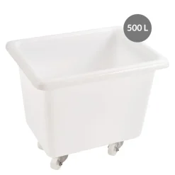 GILAC Bac à 2 roues fixes et 2 roues à freins Sans couvercle blanc plastique 120x80x98,5 cm 500 L fond plein parois pleines Clearance