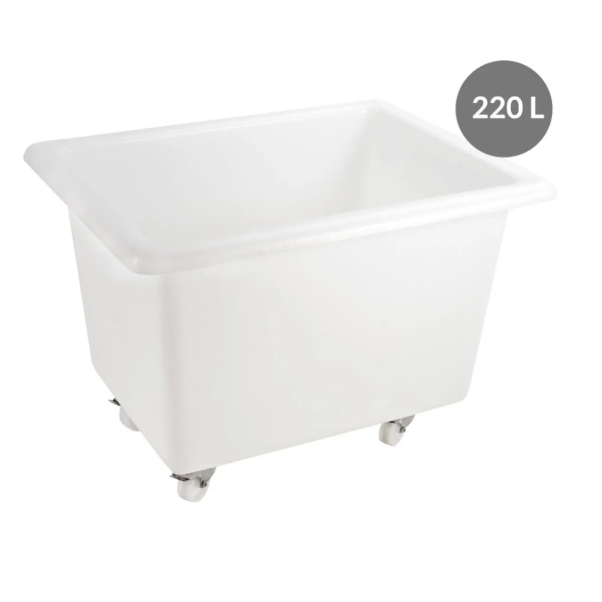 GILAC Bac à 2 roues fixes et 2 roues à freins Sans couvercle blanc plastique 90x70x66,5 cm 220 L fond plein parois pleines Online
