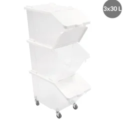Bacs à ingrédients plastique blanc 56,5x31,5x99 cm 30 L Avec couvercle Avec roues (3 pièces) - GILAC Best