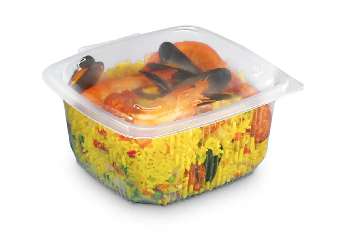 Barquette avec couvercle à charnière rectangulaire transparent 12,3x11,4x6,2 cm 25 cl Ondipack (50 pièces) - ALPHAFORM New
