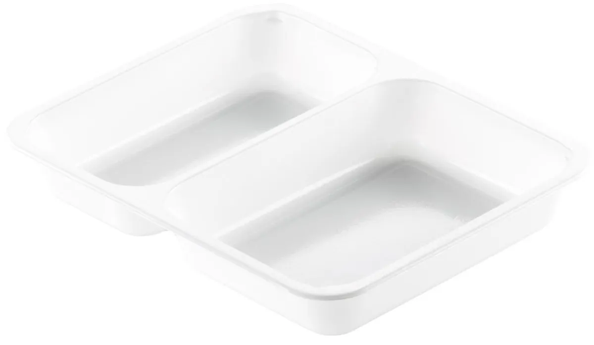 DUNI Barquette à 2 compartiments rectangulaire blanc 22,5x17,5x3,5 cm 88,5 cl (250 pièces)