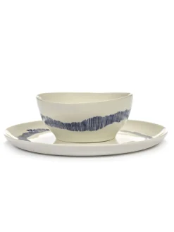 Bol rond blanc swirl - stripes bleu grès émaillé Ø 16 cm Feast By Ottolenghi - SERAX Clearance