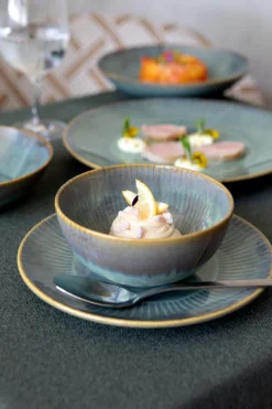 Bowl rond bleu vert grès émaillé Ø 14 cm Lotus - ACCOLADE Discount