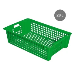 Caisse ajourée emboîtable empilable Sans couvercle vert plastique 60x38x15,5 cm 28 L fond ajouré parois ajourées - GILAC New