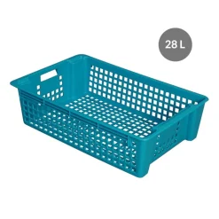 GILAC Caisse ajourée emboîtable empilable Sans couvercle bleu plastique 60x38x15,5 cm 28 L fond ajouré parois ajourées