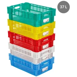 GILAC Caisse ajourée Sans couvercle blanc plastique 60x40x19,7 cm 37 L fond ajouré parois ajourées Clearance