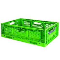 GILAC Caisse pliable vert plastique 60x40x18 cm 45 L fond ajouré parois ajourées New