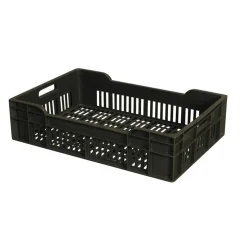 Caisse Sans couvercle gris plastique 60x40x13,5 cm 25 L fond ajouré parois ajourées - GILAC