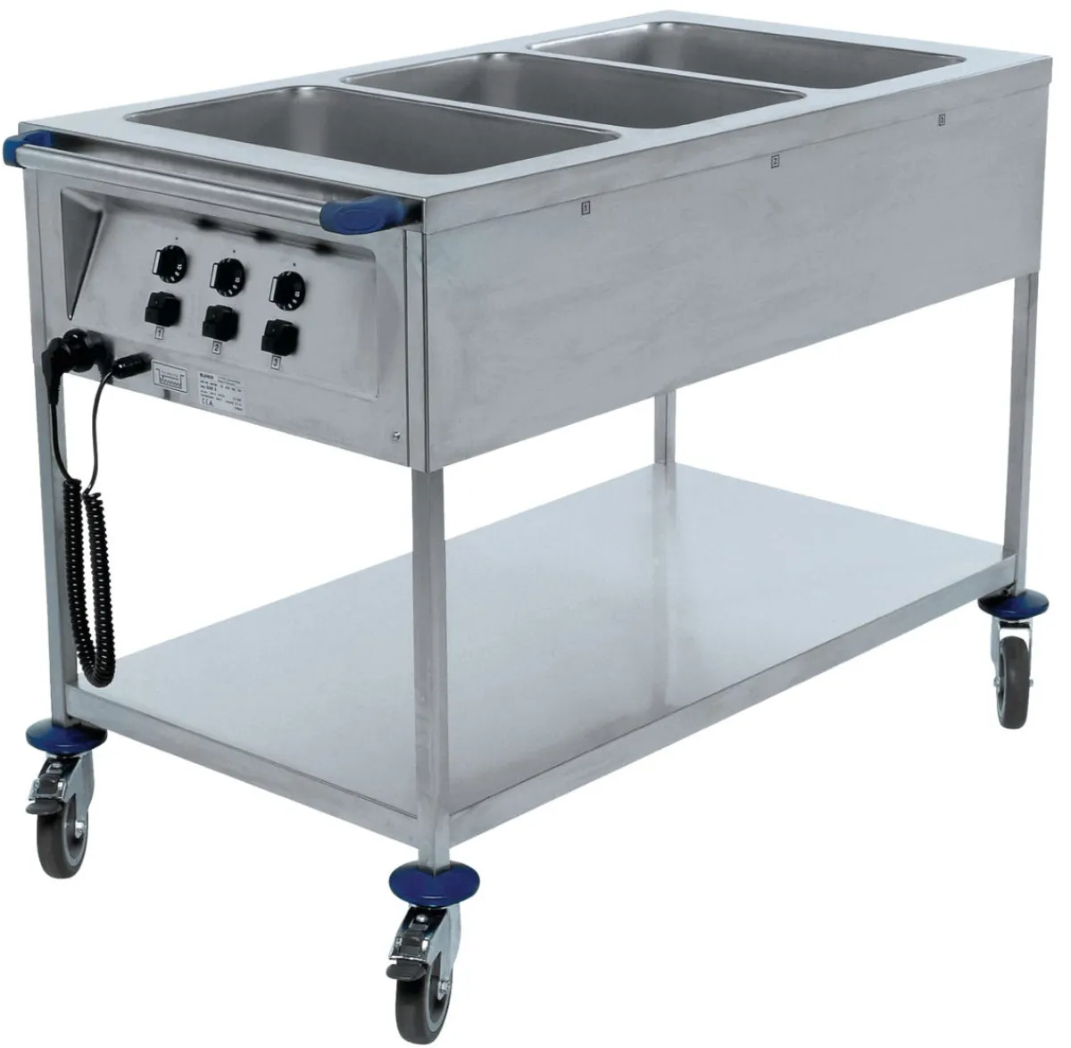 B.PRO Chariot bain-marie 3 cuves GN 1/1 inox 127,6x74,4x93,3 cm 2,1 kW 230v New
