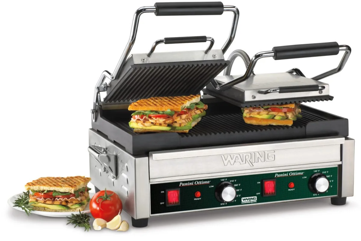 WARING Contact grill panini double à plaques rainurées Ottimo Best