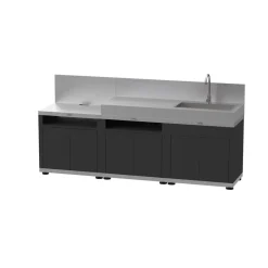 LE MARQUIER Cuisine 3 éléments avec crédences inox 240x56x128 cm Avec dosseret Avec étagère Duo Sale