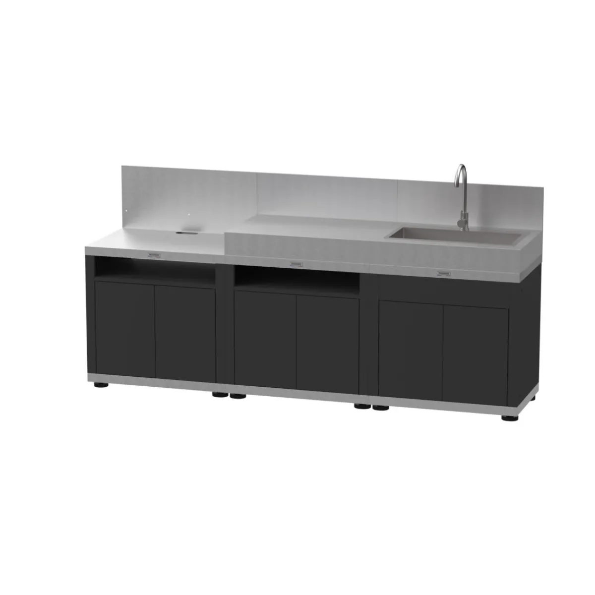 LE MARQUIER Cuisine 3 éléments avec crédences inox 240x56x128 cm Avec dosseret Avec étagère Duo Sale