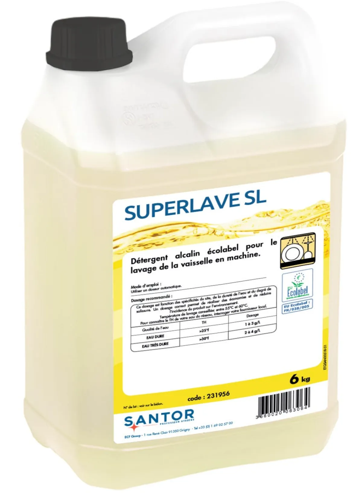 Détergent alcalin pour le lavage de la vaisselle en machine 6 KG Superlave Sl - SANTOR Sale